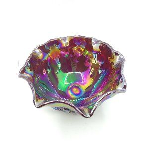 Vtg. LE Smith Cranberry Tone Quintec Carnival Glass Centerpiece Bowl 9.25" READ